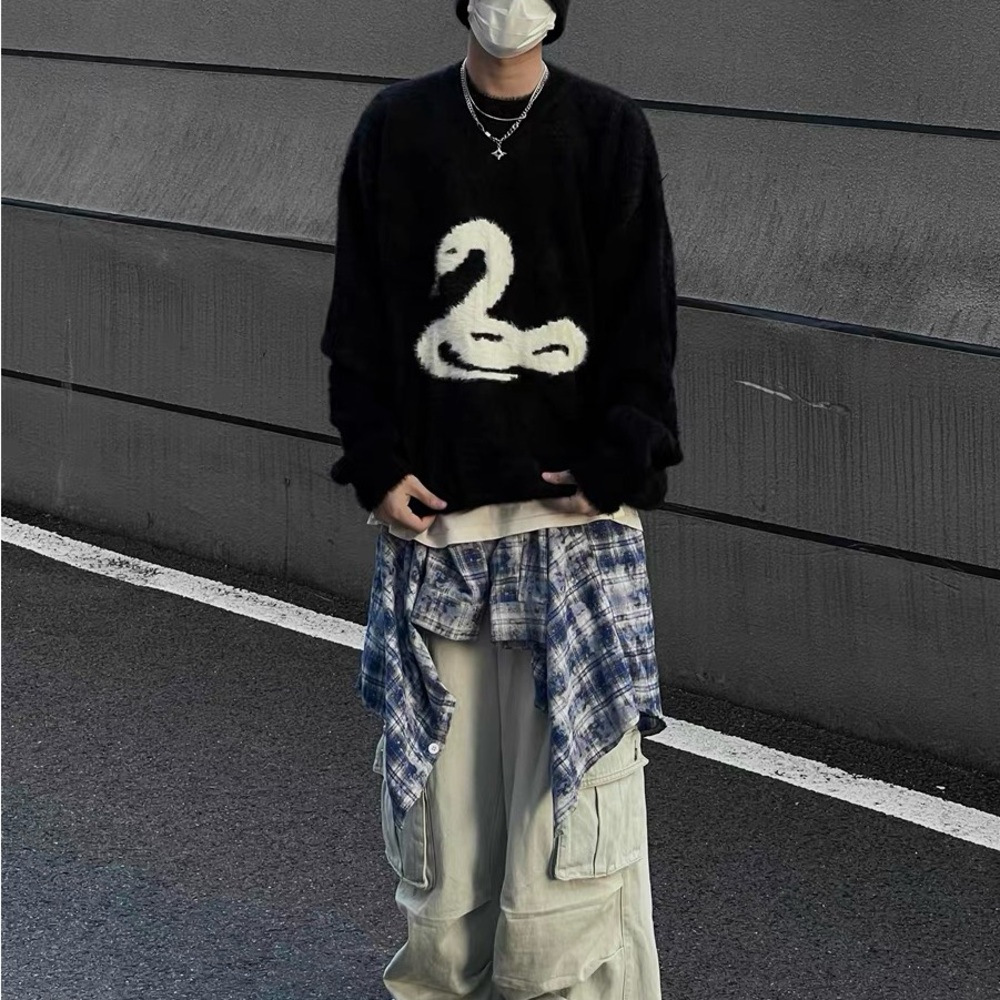 Snake pattern Faux Mink Knit Sweater